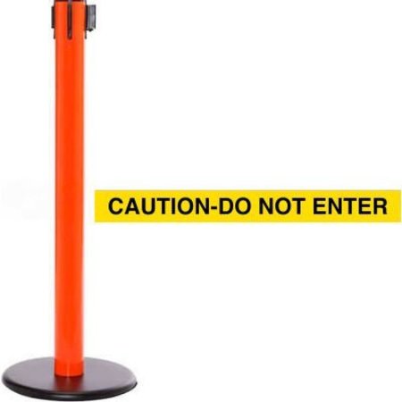 QUEUE SOLUTIONS SafetyPro 300 Retractable Belt Barrier, 40in Orange Post, 16' Yellow inCaution-Do Not Enterin Belt SPRO300O-YBC